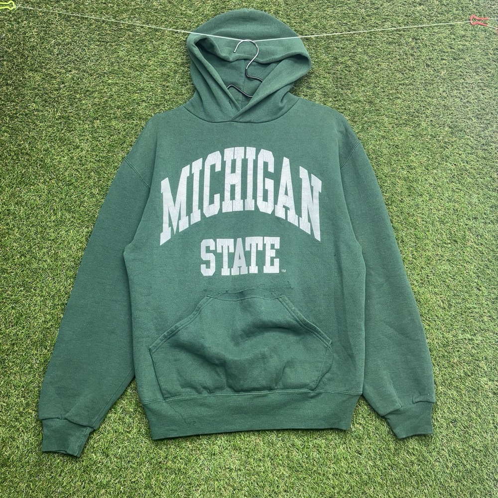 Michigan State Spartans Russell Athletic Hoodie Mens Medium Green USA Flawed